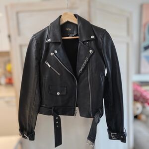 Maje Black Leather Biker Jacket